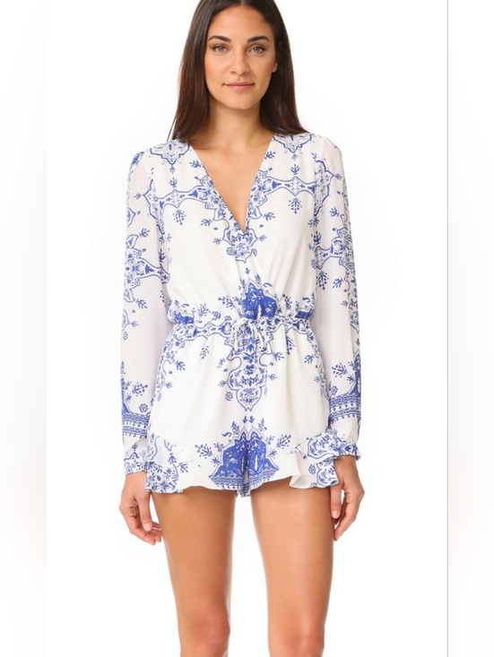 Lovers + Friends Pants - Lovers + Friends Spring Blossom Romper Blue And White Size Small New